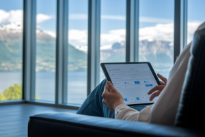 personne-canape-tablette-lac-leman-montagnes