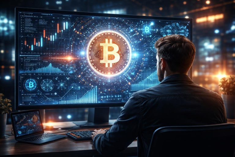 homme-ecran-bitcoin-technologie-futuriste