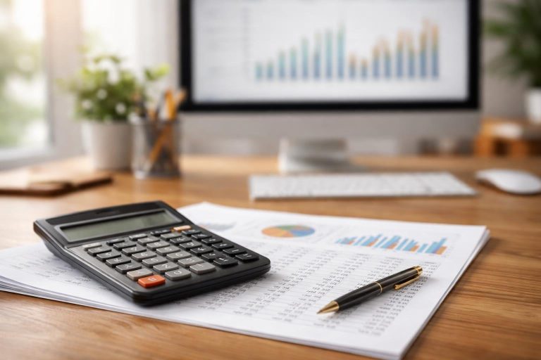 calculatrice-feuille-bureau-bois-graphique-ordinateur