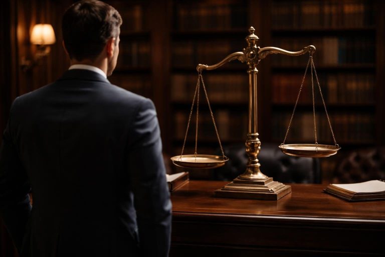 avocat-costume-balance-bureau-bibliotheque