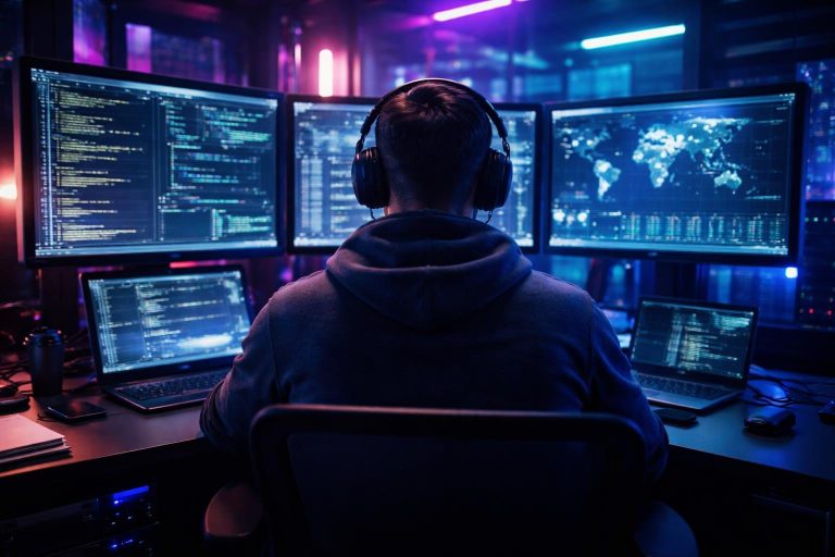 professionnel-cybersecurite-bureau-ecrans-led