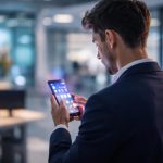 jeune-professionnel-smartphone-bureau-futuriste