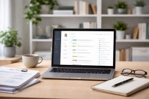 bureau-moderne-ordinateur-documents-etageres