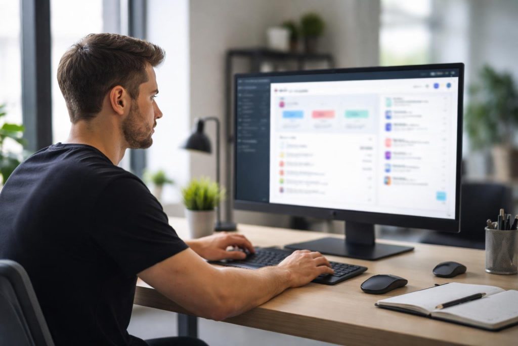 utilisateur-bureau-ecran-interface-floue