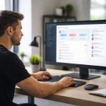 utilisateur-bureau-ecran-interface-floue