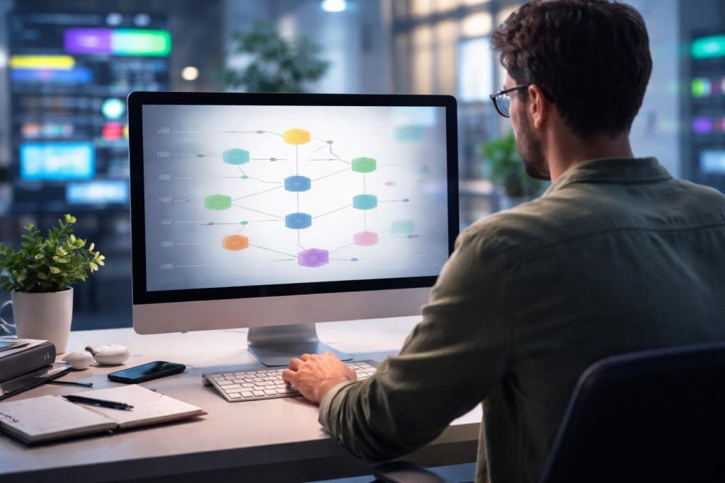 bureau-moderne-ordinateur-personne-decontractee