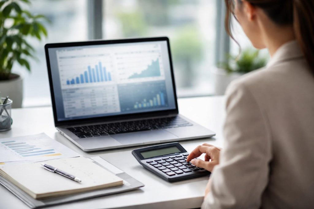 bureau-moderne-ordinateur-calculatrice-lumiere