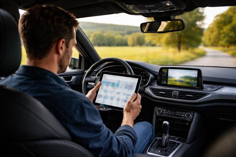 voiture-route-campagne-tablette-flou