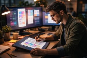 designer-tablette-bureau-moderne-ecrans
